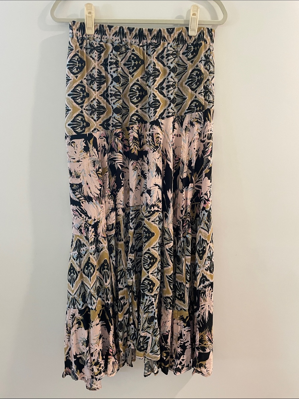 Free People Maxi Skirt in Pink, Black & Olive
